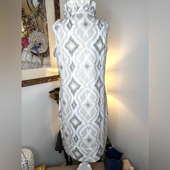 Gretchen Scott Khaki Jornki Kitt Ikat Sleeveless Ruff Neck Dress Medium - Picture 6 of 9